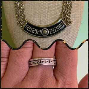 Vintage Greek Key Pattern Gold and Silver Jewelry Set